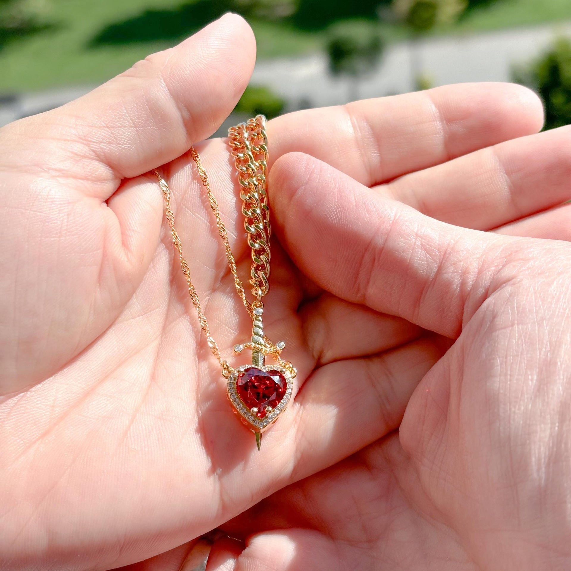 Heart Dagger Couple Necklace – Gothic Punk Red Rhinestone Gift Brand: aeac