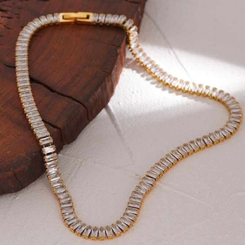 Zircon Tennis Chain Real Gold Plating OT Buckle Necklace Brand: aeac