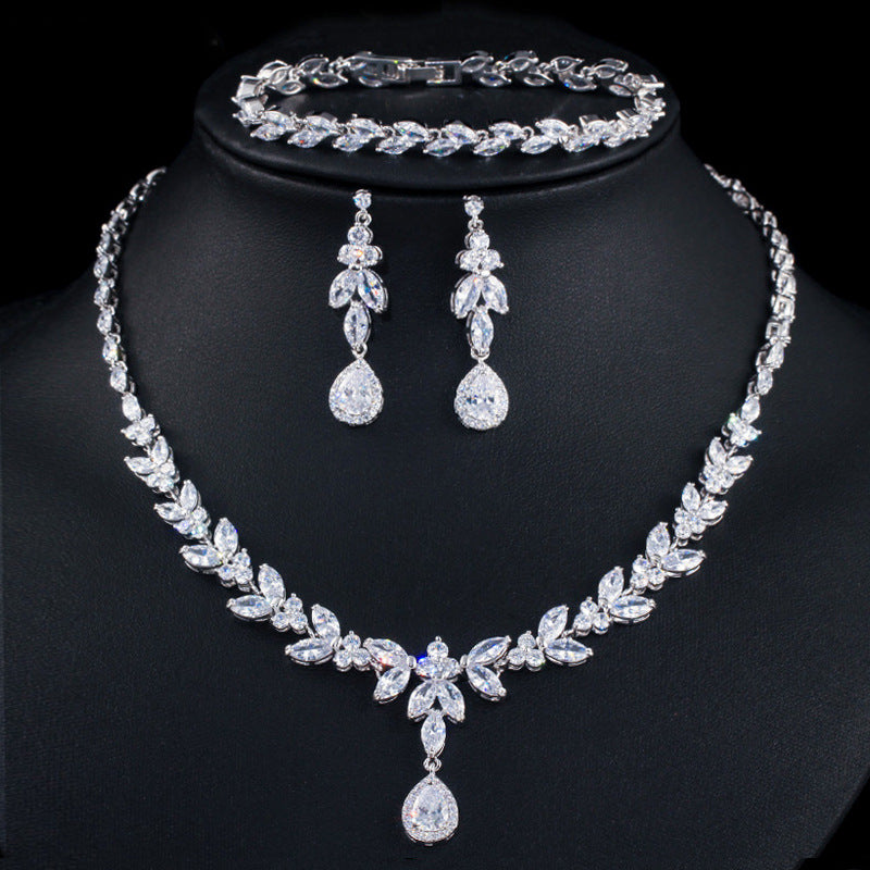 Zircon Necklace Earrings Bracelet Three Piece Set Brand: aeac