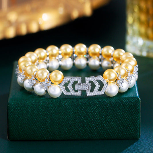 Micro Inlaid Zircon Banquet Evening Dress Shell Pearls Hand Jewelry Brand: aeac