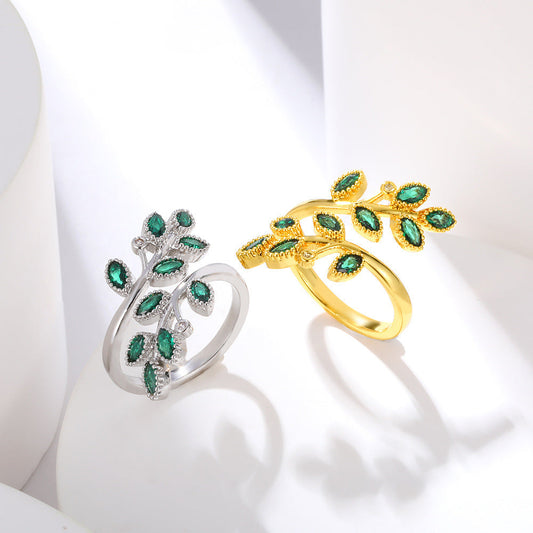 Simple Inlaid Zircon Leaf Cross Ring – Adjustable Fashion Jewelry Brand: aeac