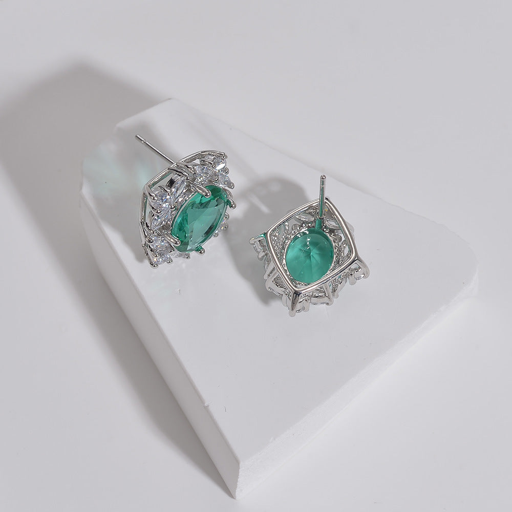 Earrings Zircon Inlaid Colored Gems Green Crystal Oval Palaiba Color Without Earrings Brand: aeac