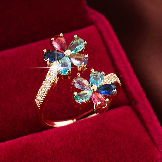 Fashion Color Zircon Flower Shape Ring Brand: aeac