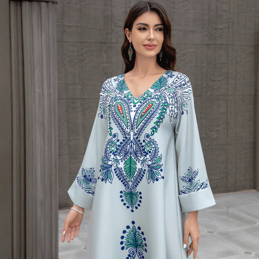 Womens Robe-style Dress With Heat-sealed Rhinestones And Beads Brand: aeac