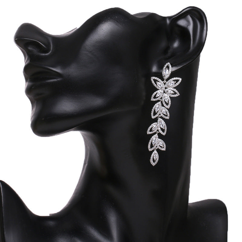 Long Leaves Zircon Earrings Female Aesthetic Brand: aeac
