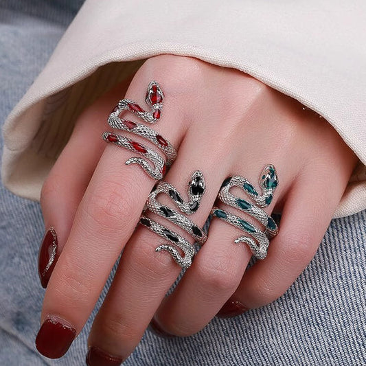 S925 Sterling Silver Emerald Diamond Snake Ring Irregular Winding