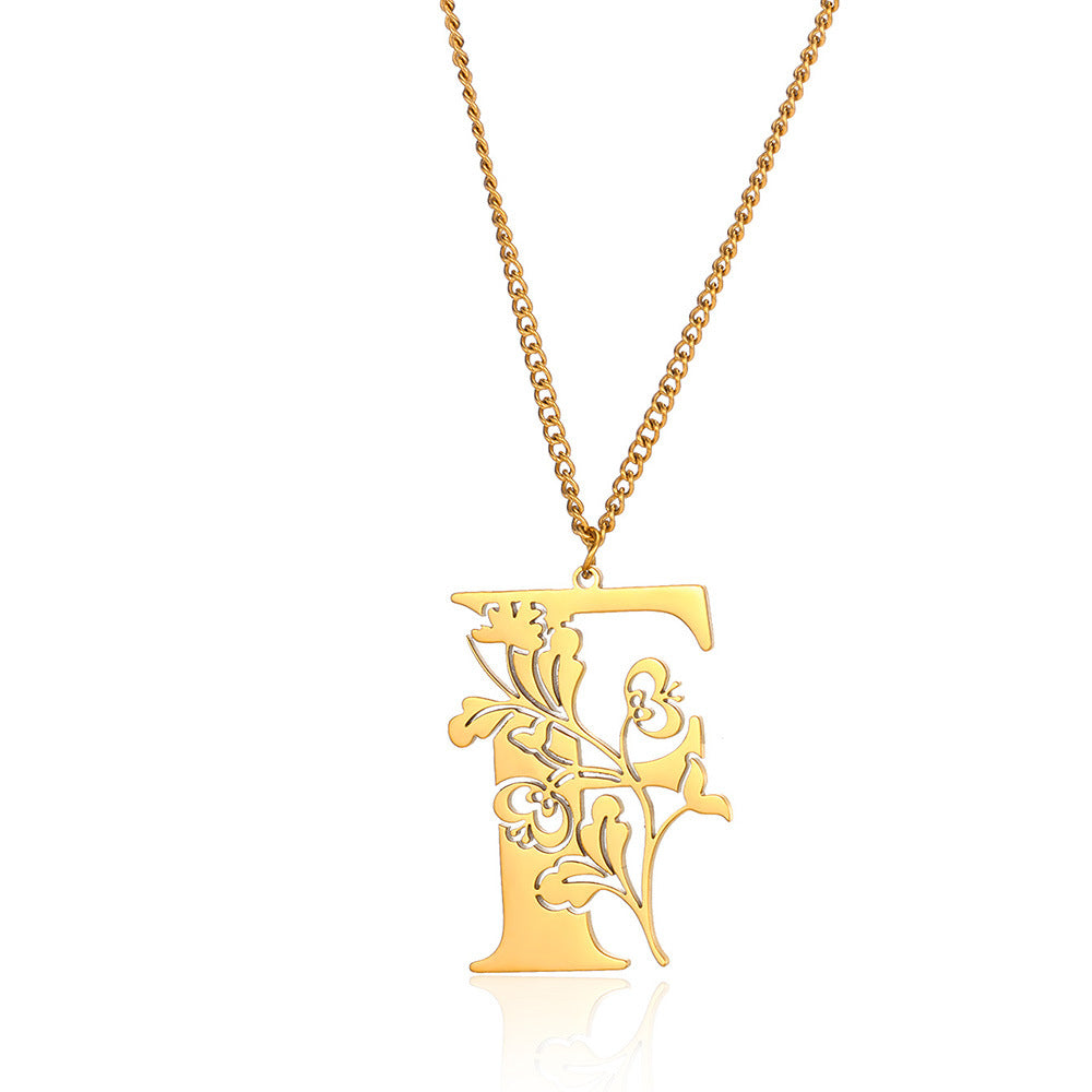 Stainless Steel 26 English Flower Letter Necklace Brand: aeac