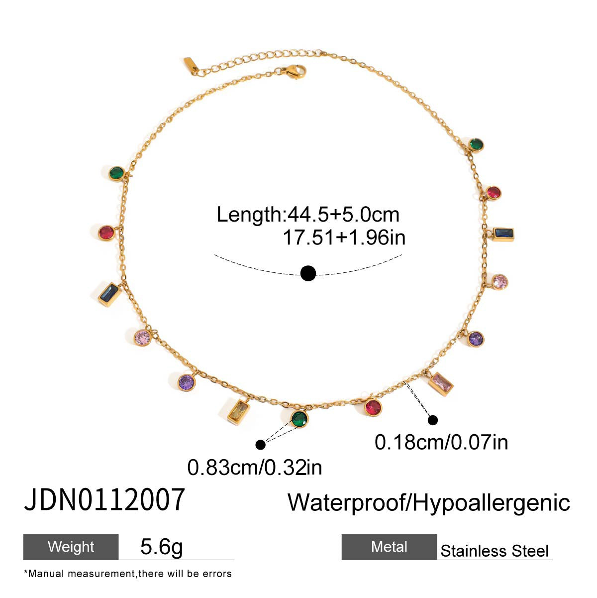 Spring Summer Vacation Jewelry Titanium Steel Colorful Zircon Necklace Light Luxury Brand: aeac