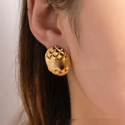 Retro Titanium Steel Round Plaid Earrings Brand: aeac