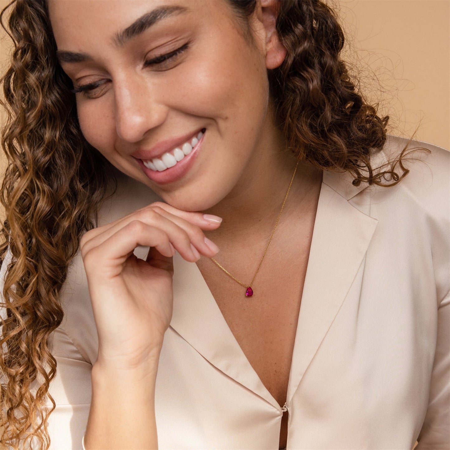 Pear-shaped Water Drop Zircon Birthstones Necklace Vacuum Plating 18K Real Gold Necklace In Furnace Brand: aeac