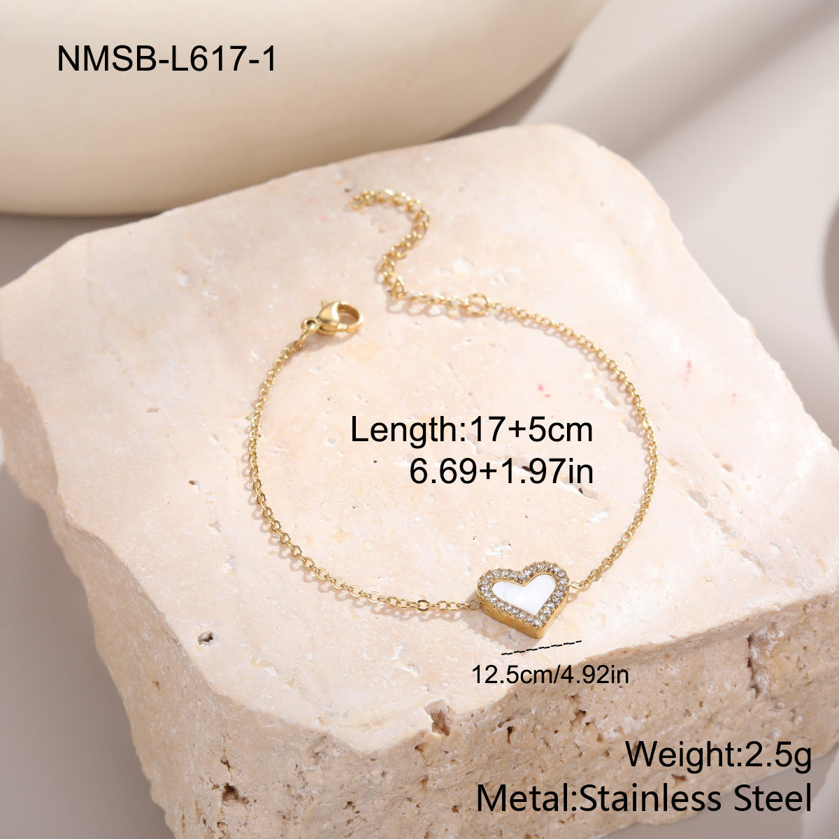 Stainless Steel Retro Micro-Set Diamond Heart Bracelet Brand: aeac