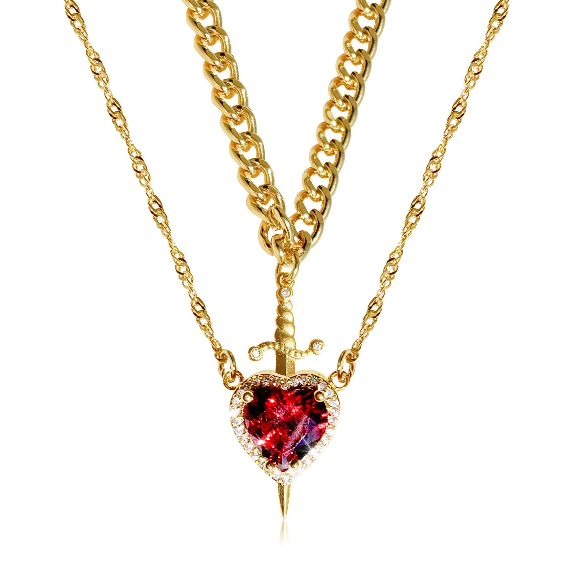 Heart Dagger Couple Necklace – Gothic Punk Red Rhinestone Gift Brand: aeac