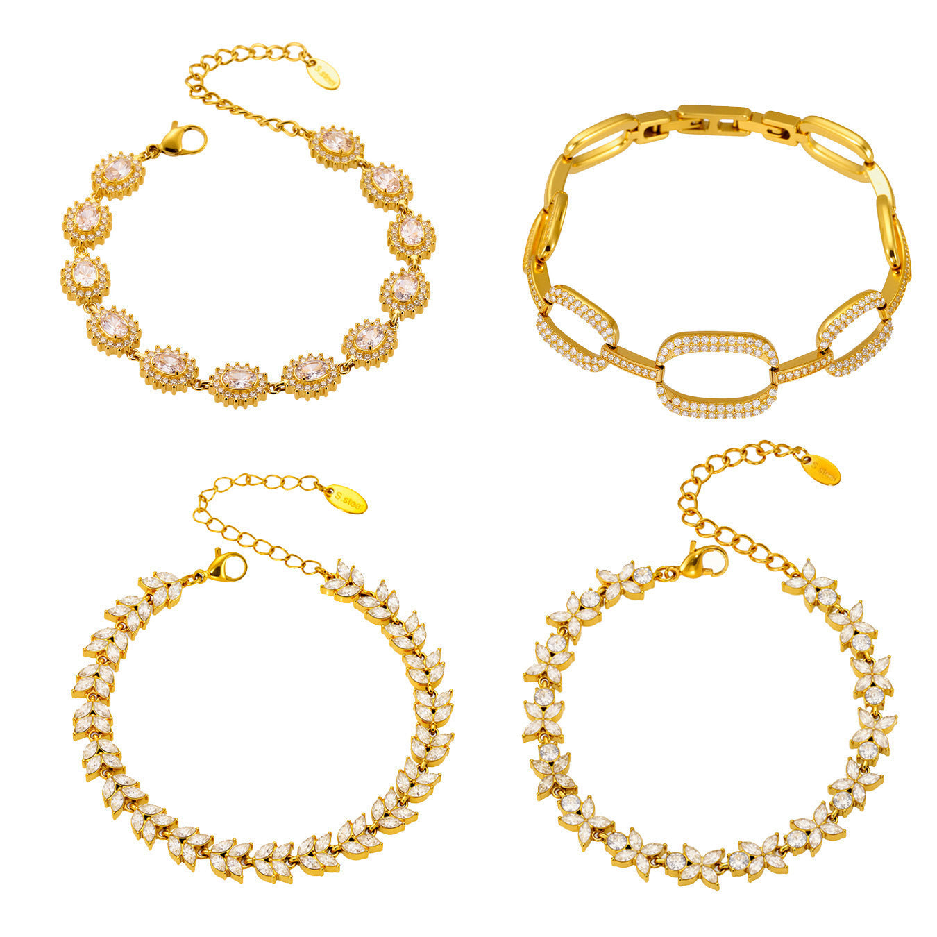 European And American Instagram-style Stainless Steel 5A Zirconia Four-leaf Clover Full Diamond Bracelet Brand: aeac