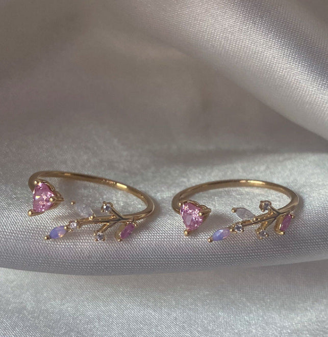 Retro Pink Heart Butterfly Flower Ring – Cute Multi-Element Open Design Brand: aeac