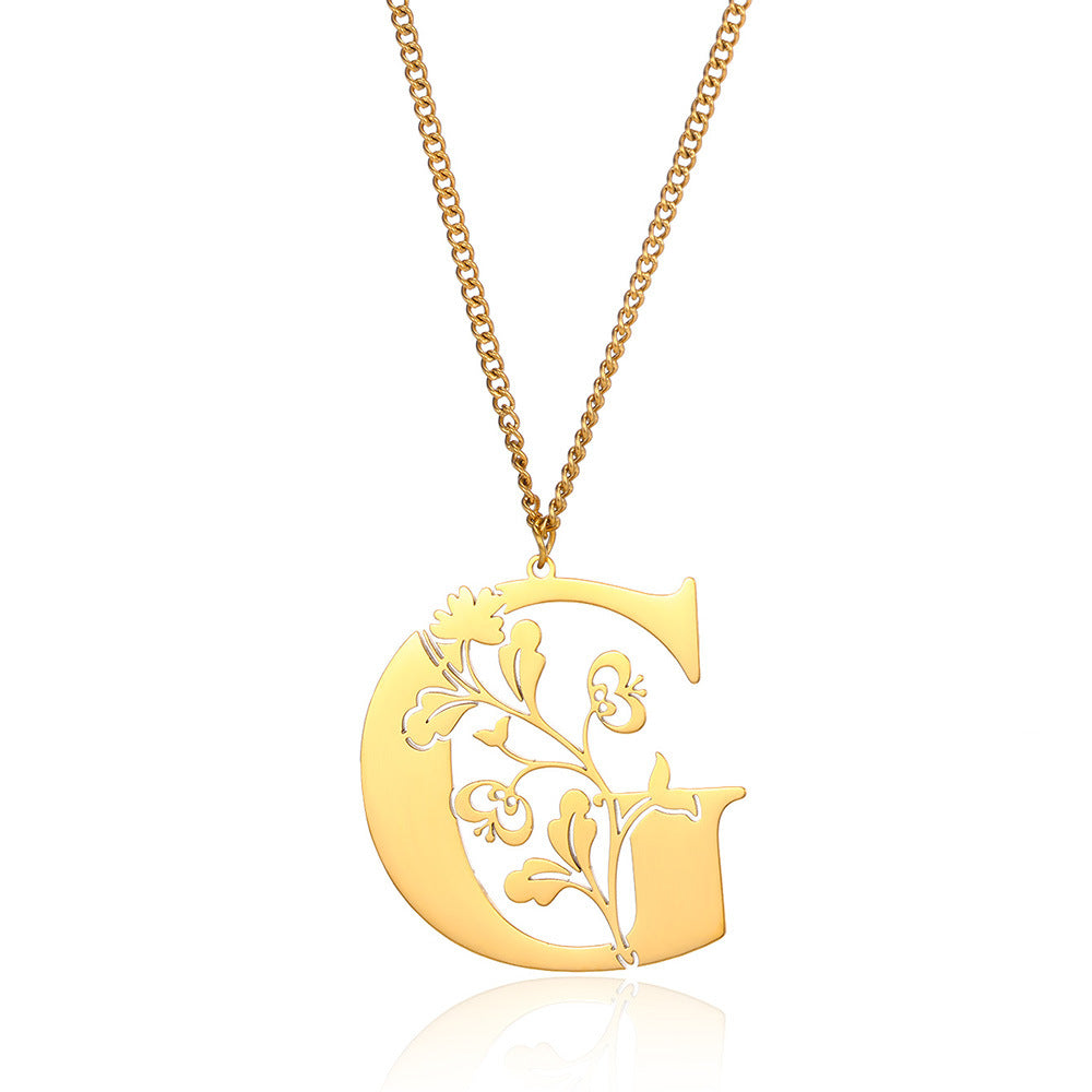 Stainless Steel 26 English Flower Letter Necklace Brand: aeac