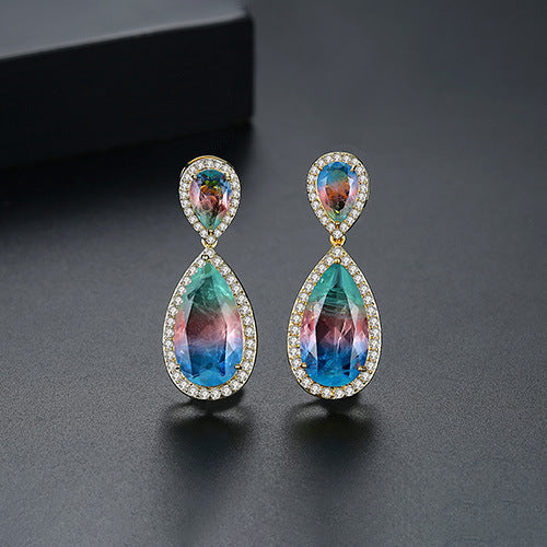 Bright Color Gem Earrings Copper Inlaid Synthetic Gemstone Earrings Brand: aeac