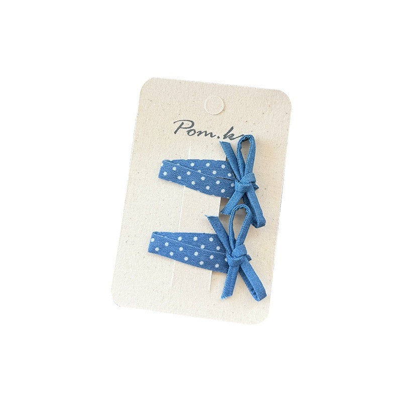 New Children's Denim Handmade Flower Polka Dot Bow Barrettes Brand: aeac