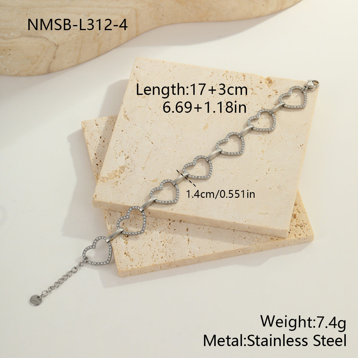 Color-Protecting Stainless Steel Round Heart Zircon Bracelet Brand: aeac