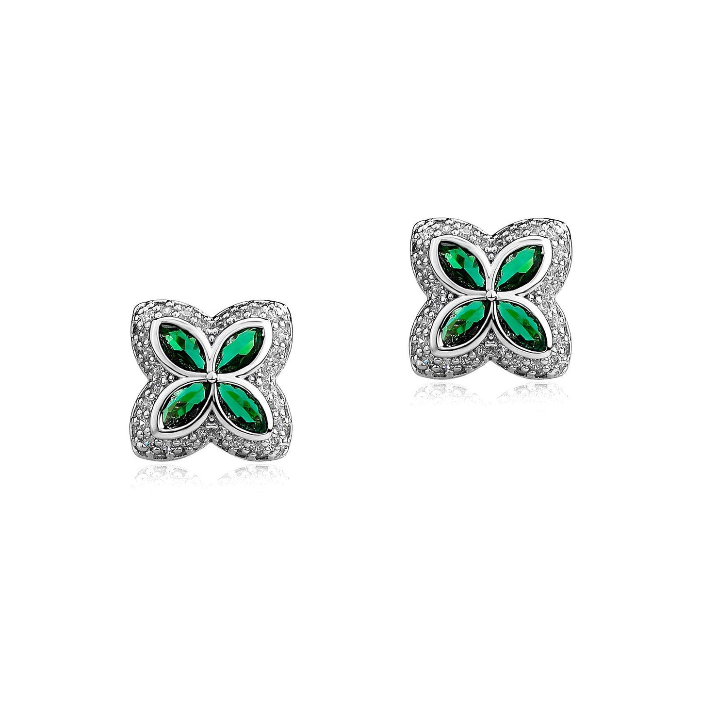 Four-Leaf Clover Full Diamond Inlaid Ear Studs Simple Earrings Brand: aeac
