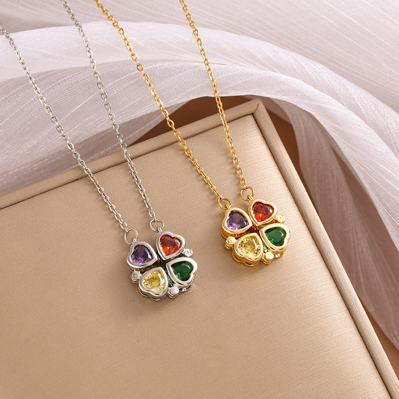 Four-Leaf Clover Pendant Necklace Female Korean Malachite Brand: aeac