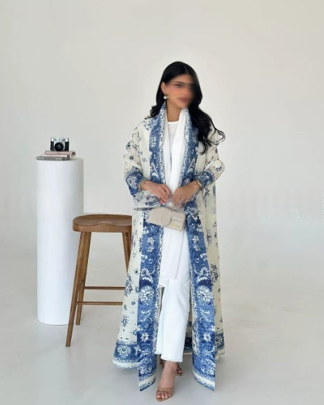 Pleated Print Cardigan Long Coat Arabic Robe Plus Size Brand: aeac