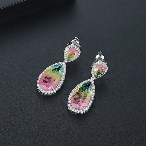 Bright Color Gem Earrings Copper Inlaid Synthetic Gemstone Earrings Brand: aeac