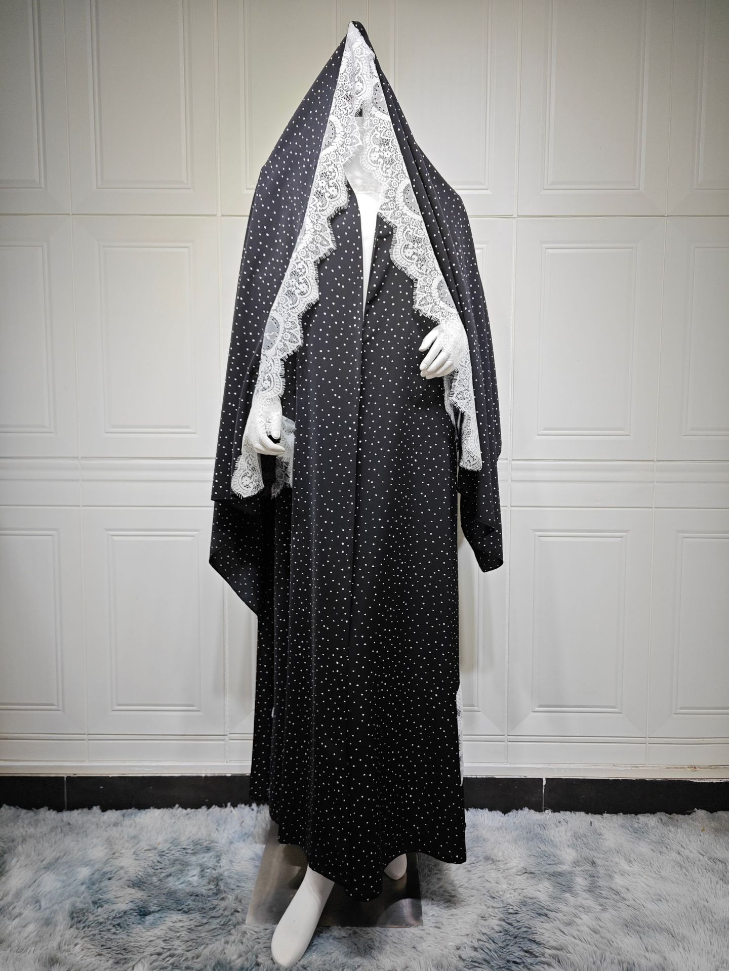 Summer New Sweet Lace Trim Polka Dot Printed Robe Cardigan With Headscarf Brand: aeac