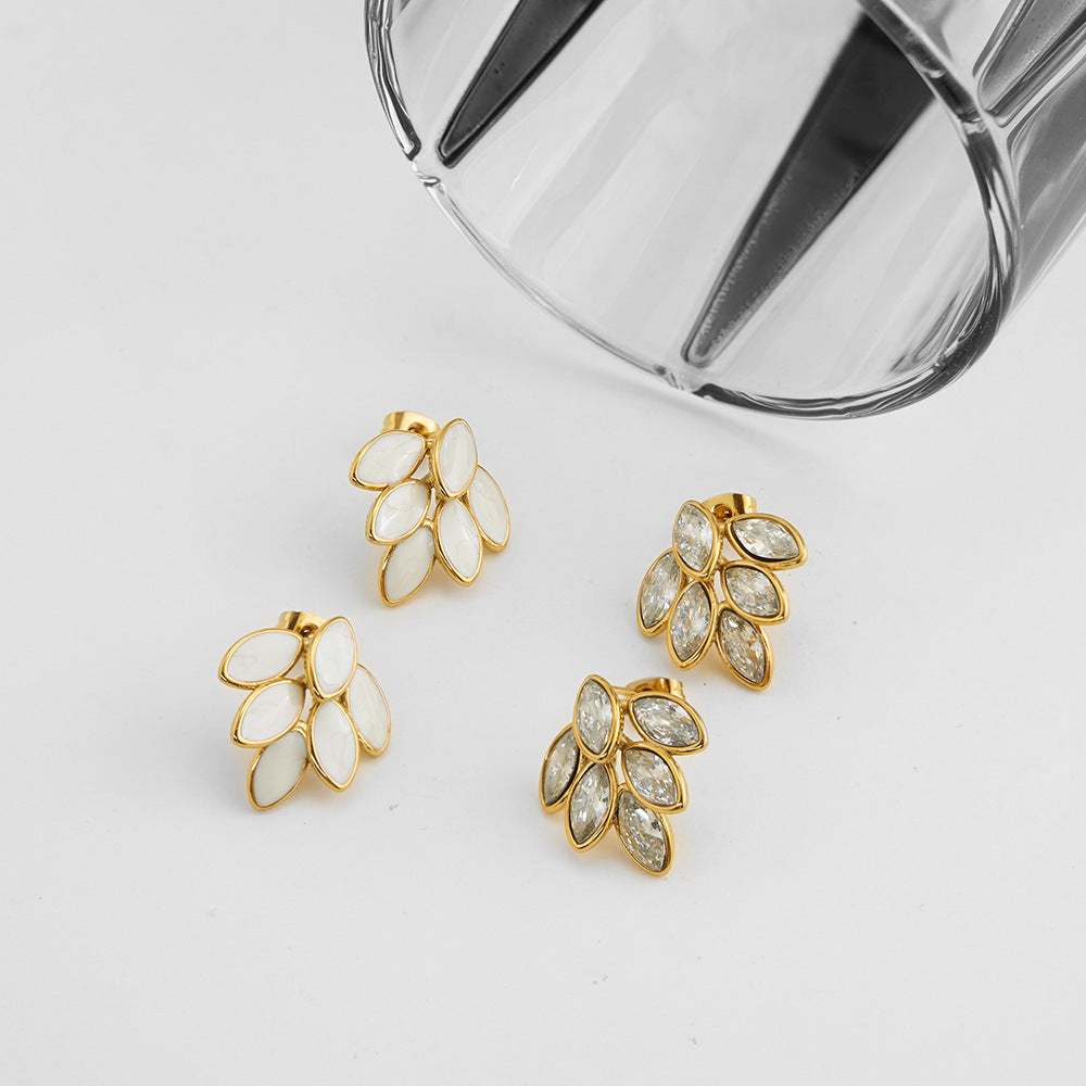 European And American Full Diamond Dripping Oil 6 Leaves Gold Ear-ring Clip Brand: aeac