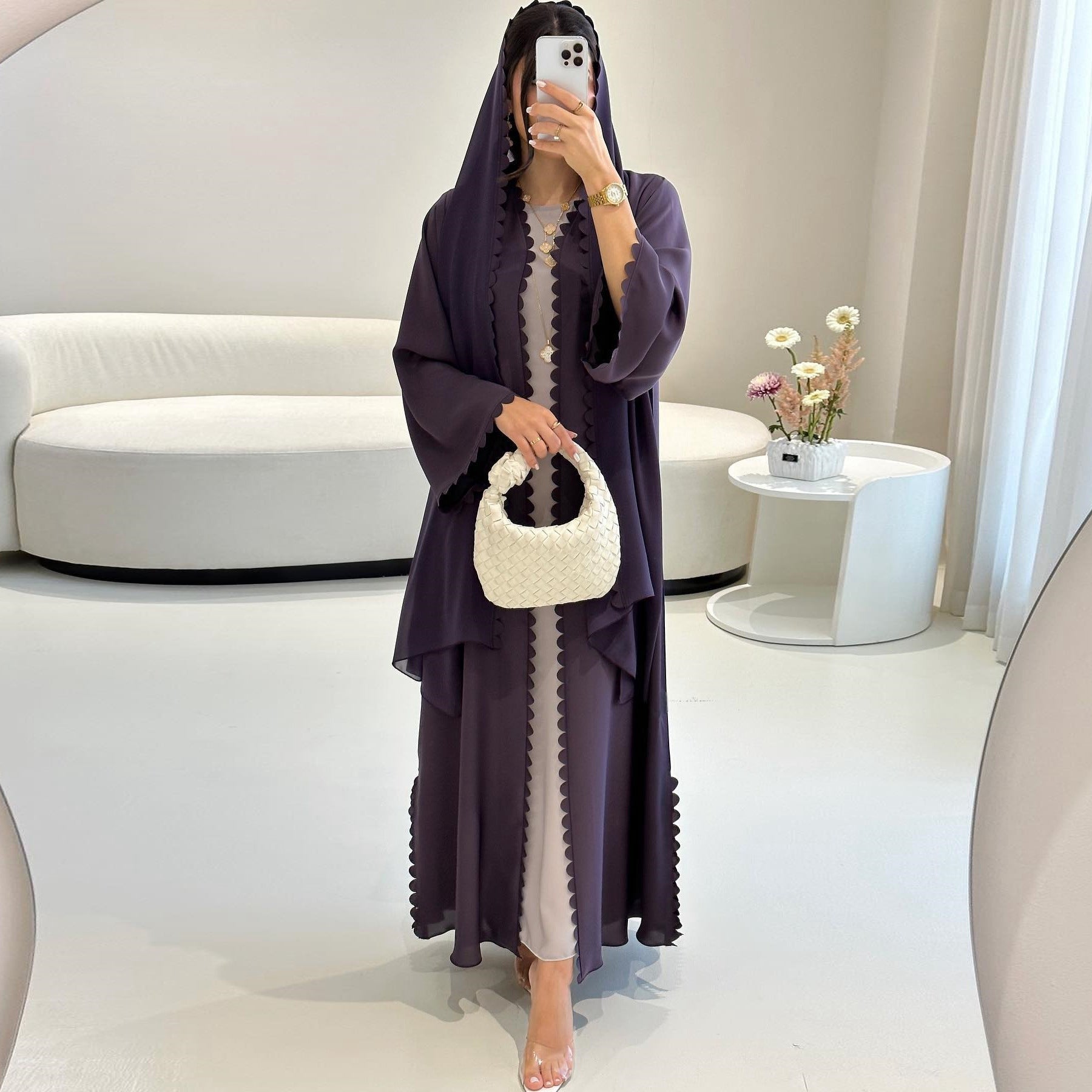 Fashion Dubai Turkey Elegant Cardigan With Scarf Two-piece Set Brand: aeac