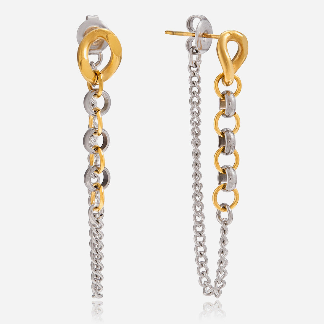 18K Gold Stainless Steel Gold And Silver Color Matching Chain Tassel Earrings Brand: aeac