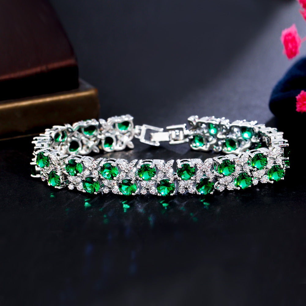 European And American Fashion Refined Zircon Bracelet Micro-inlaid Sapphire Rhinestone Brand: aeac