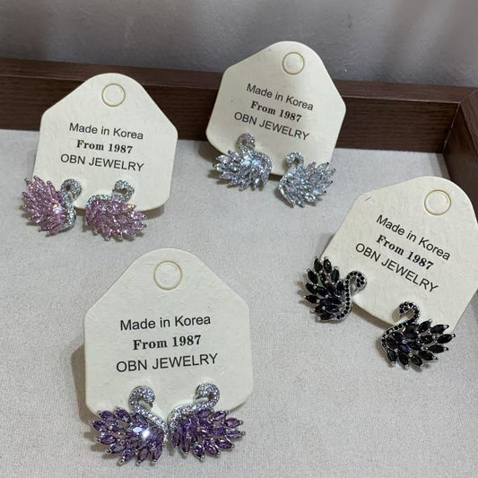 Light Luxury Exquisite Super Zircon Swan Earrings Personality Classic Brand: aeac