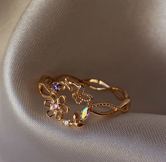 Retro Pink Heart Butterfly Flower Ring – Cute Multi-Element Open Design Brand: aeac