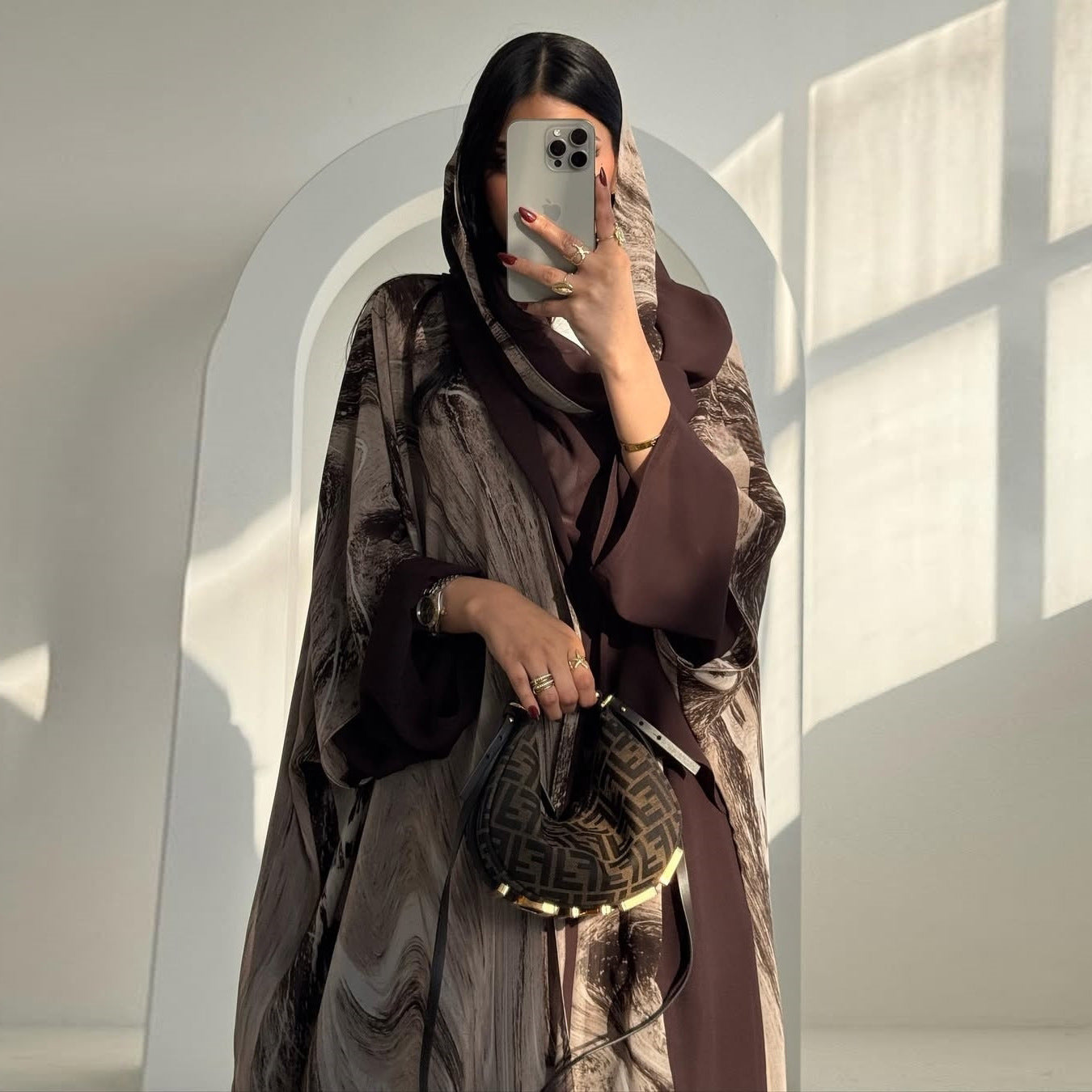 Fashionable Printed Chiffon Cardigan Long Dress Brand: aeac