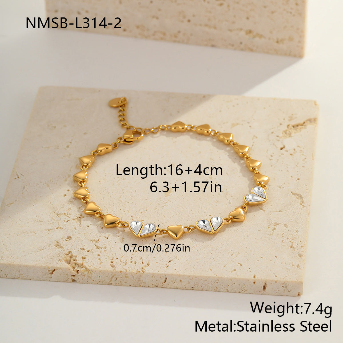 Color-Protecting Stainless Steel Round Heart Zircon Bracelet Brand: aeac