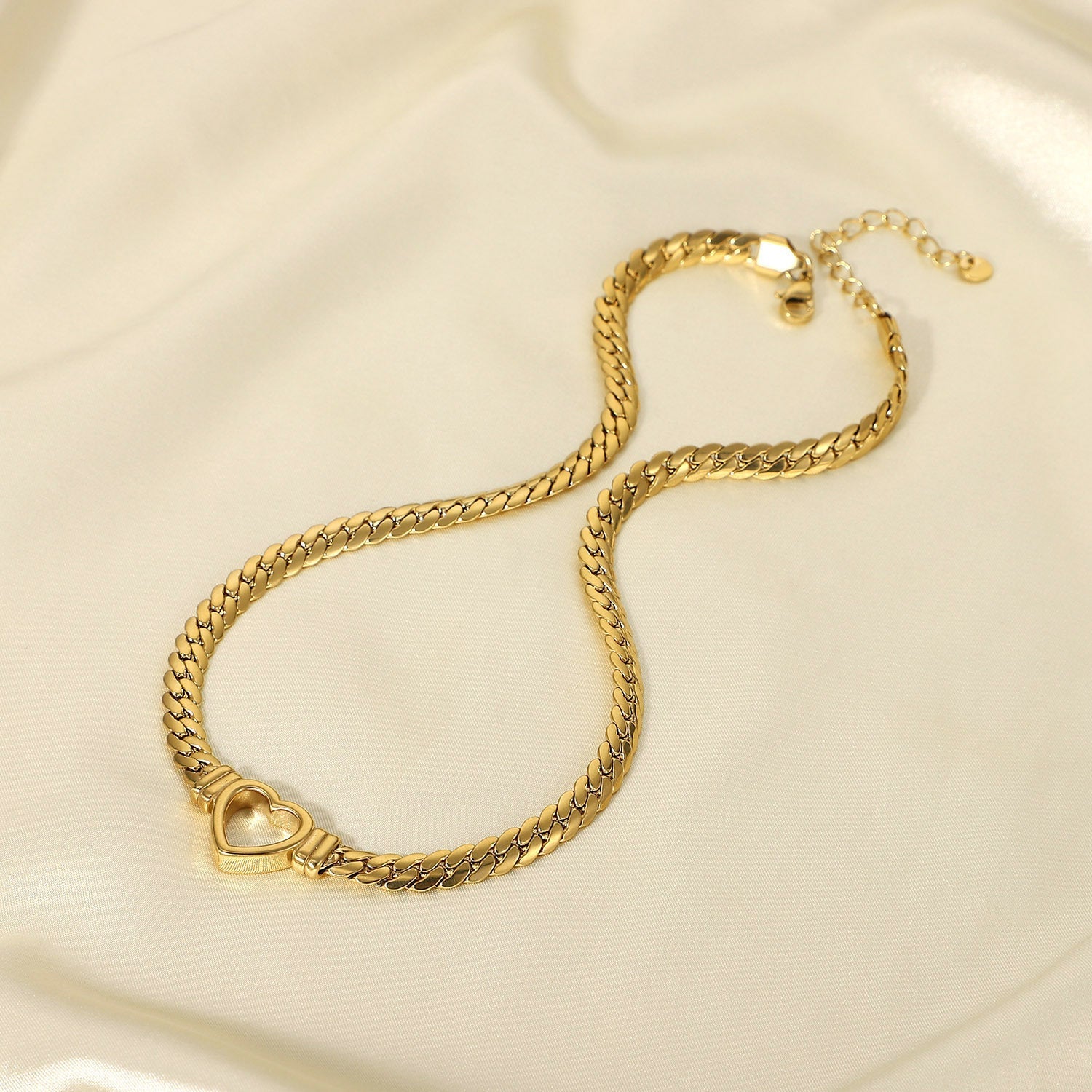 Stainless Steel Cuban Chain Heart Necklace 14K Brand: aeac