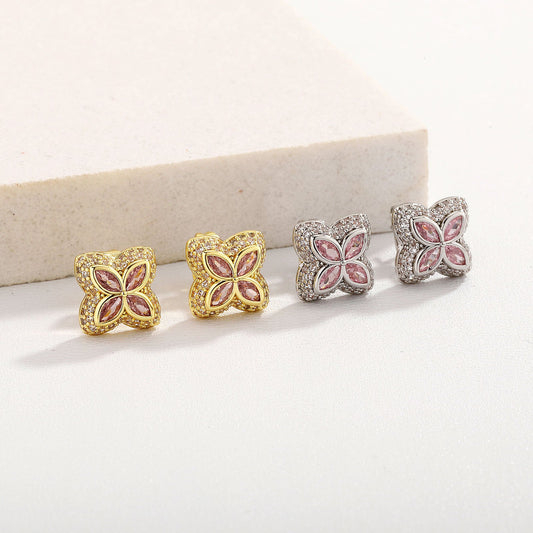Four-Leaf Clover Full Diamond Inlaid Ear Studs Simple Earrings Brand: aeac