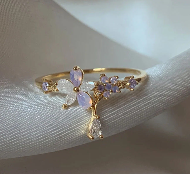 Retro Pink Heart Butterfly Flower Ring – Cute Multi-Element Open Design Brand: aeac