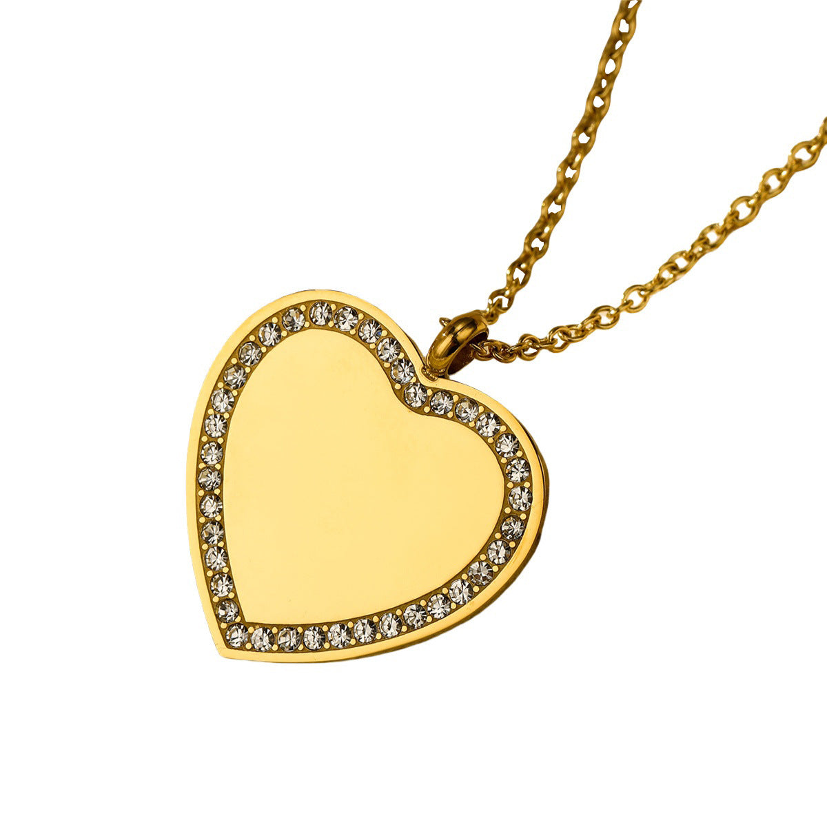 Geometric Circular Heart-shaped Diamond Inlaid Titanium Steel Necklace Brand: aeac