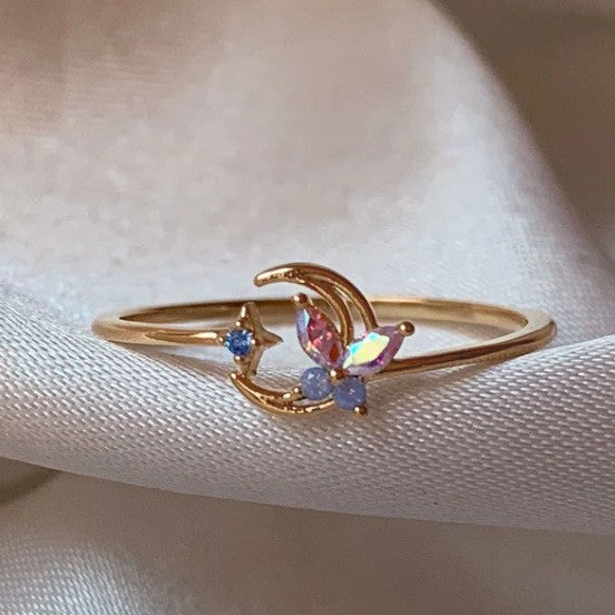 Retro Pink Heart Butterfly Flower Ring – Cute Multi-Element Open Design Brand: aeac