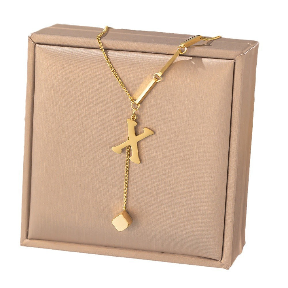 Necklace Ornament Titanium Steel Tassel 26 Letters Female Small Square Pendant Graceful Personality Jewelry Brand: aeac
