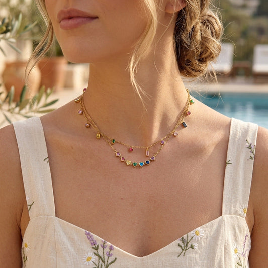 Spring Summer Vacation Jewelry Titanium Steel Colorful Zircon Necklace Light Luxury Brand: aeac