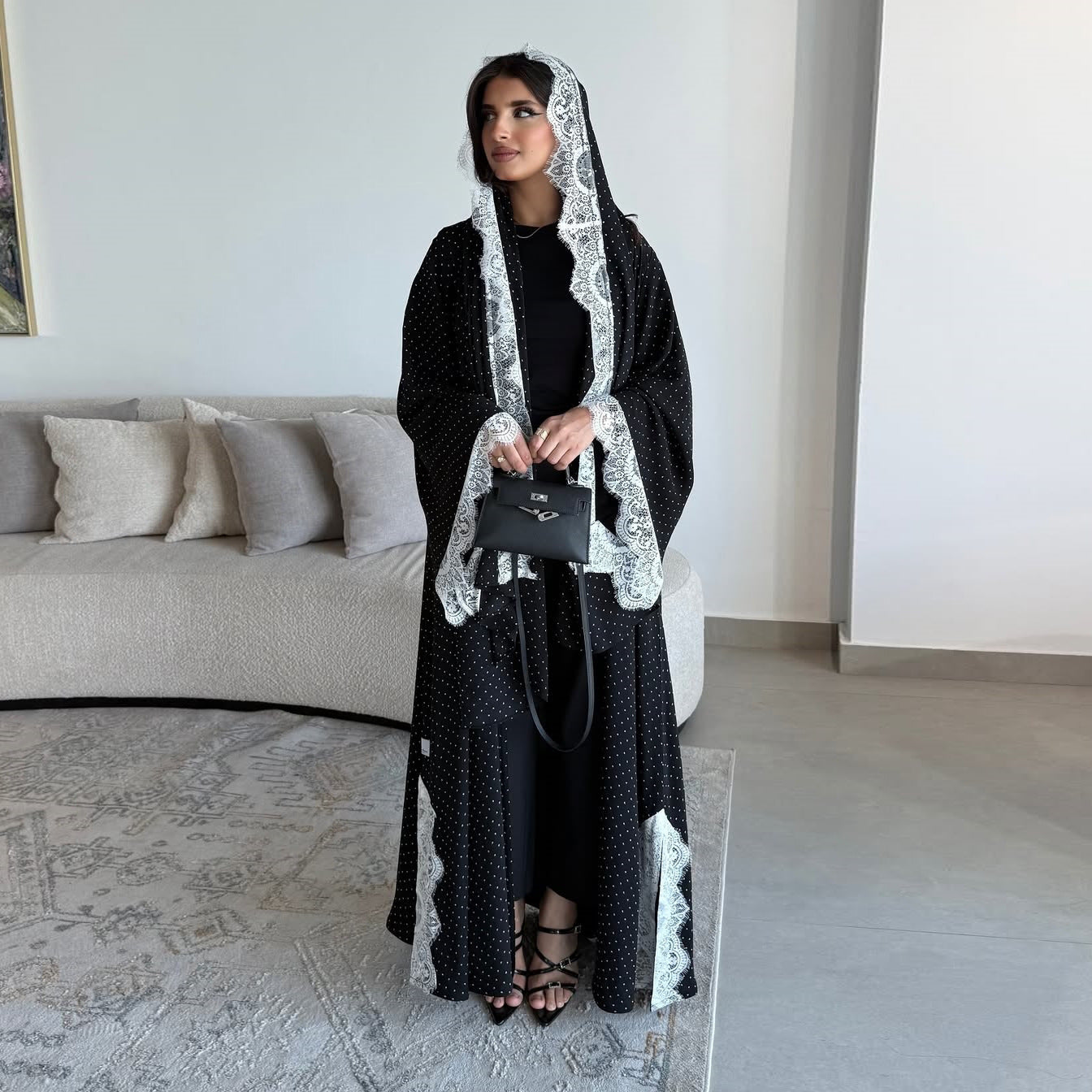 Summer New Sweet Lace Trim Polka Dot Printed Robe Cardigan With Headscarf Brand: aeac