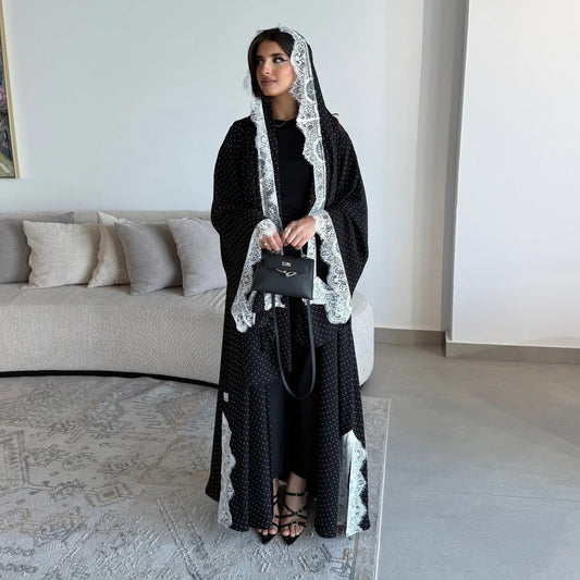 Summer New Sweet Lace Trim Polka Dot Printed Robe Cardigan With Headscarf Brand: aeac
