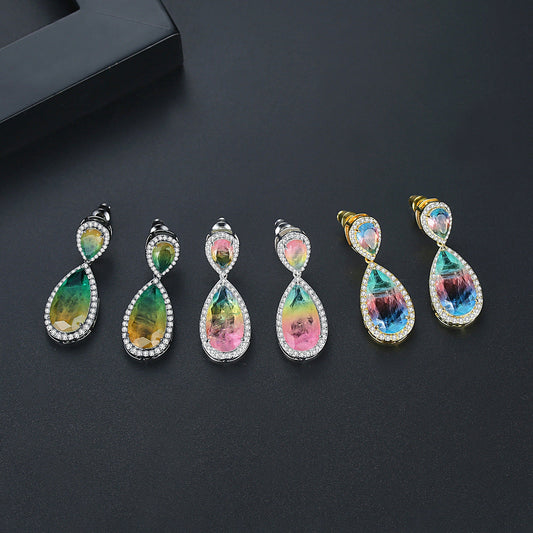 Bright Color Gem Earrings Copper Inlaid Synthetic Gemstone Earrings Brand: aeac