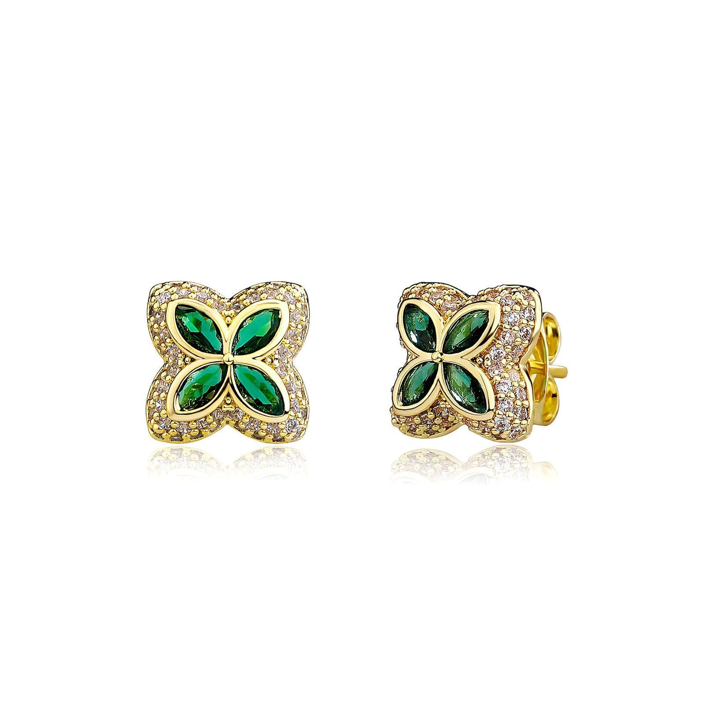 Four-Leaf Clover Full Diamond Inlaid Ear Studs Simple Earrings Brand: aeac