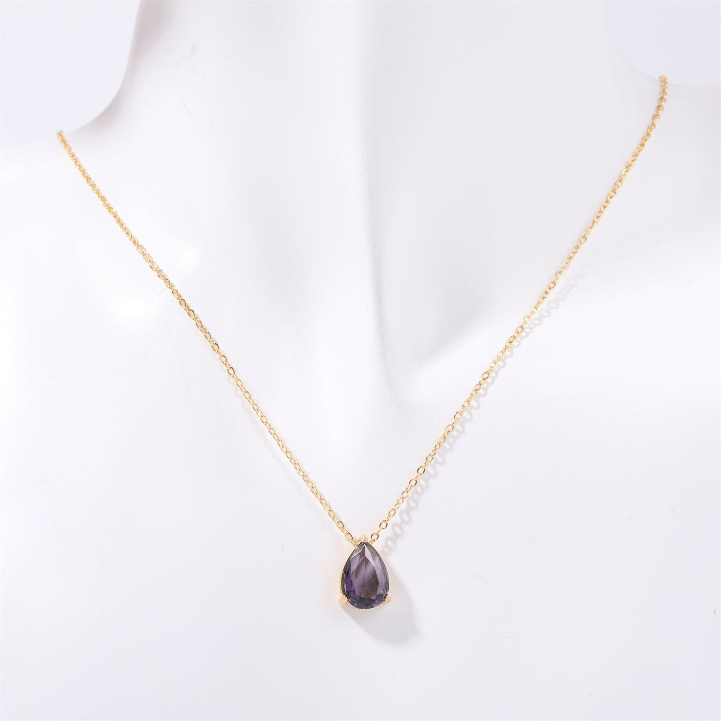 Pear-shaped Water Drop Zircon Birthstones Necklace Vacuum Plating 18K Real Gold Necklace In Furnace Brand: aeac