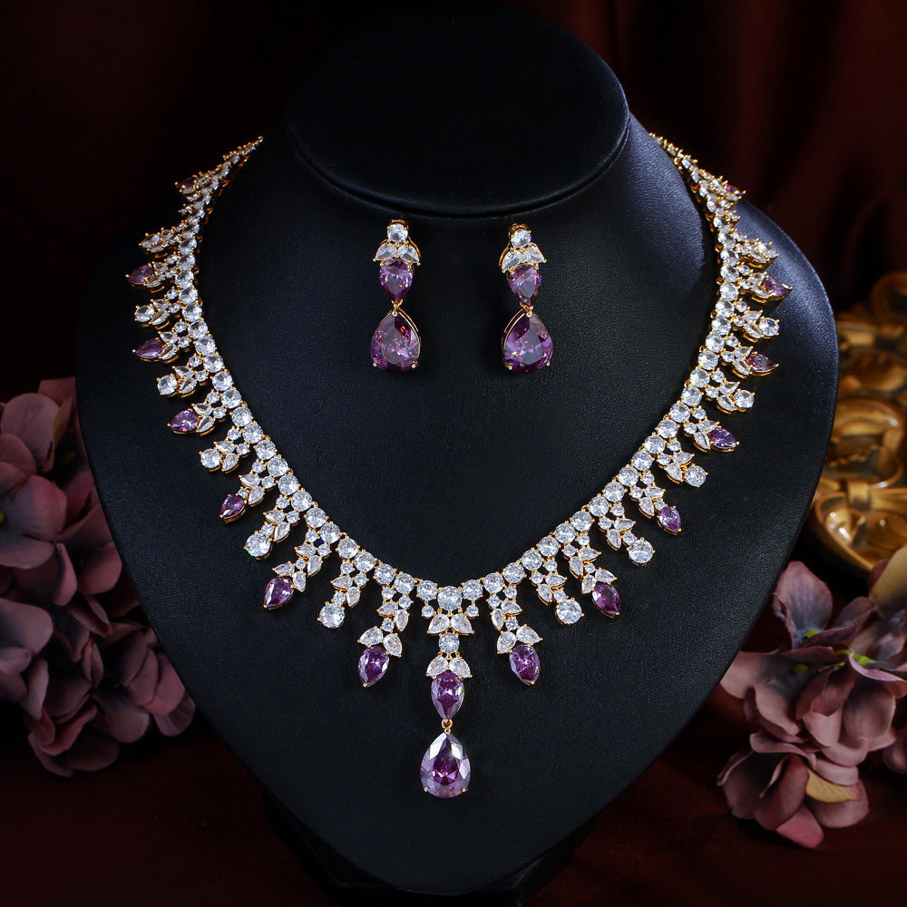 Womens Purple Waterdrop Necklace And Earrings Set Brand: aeac