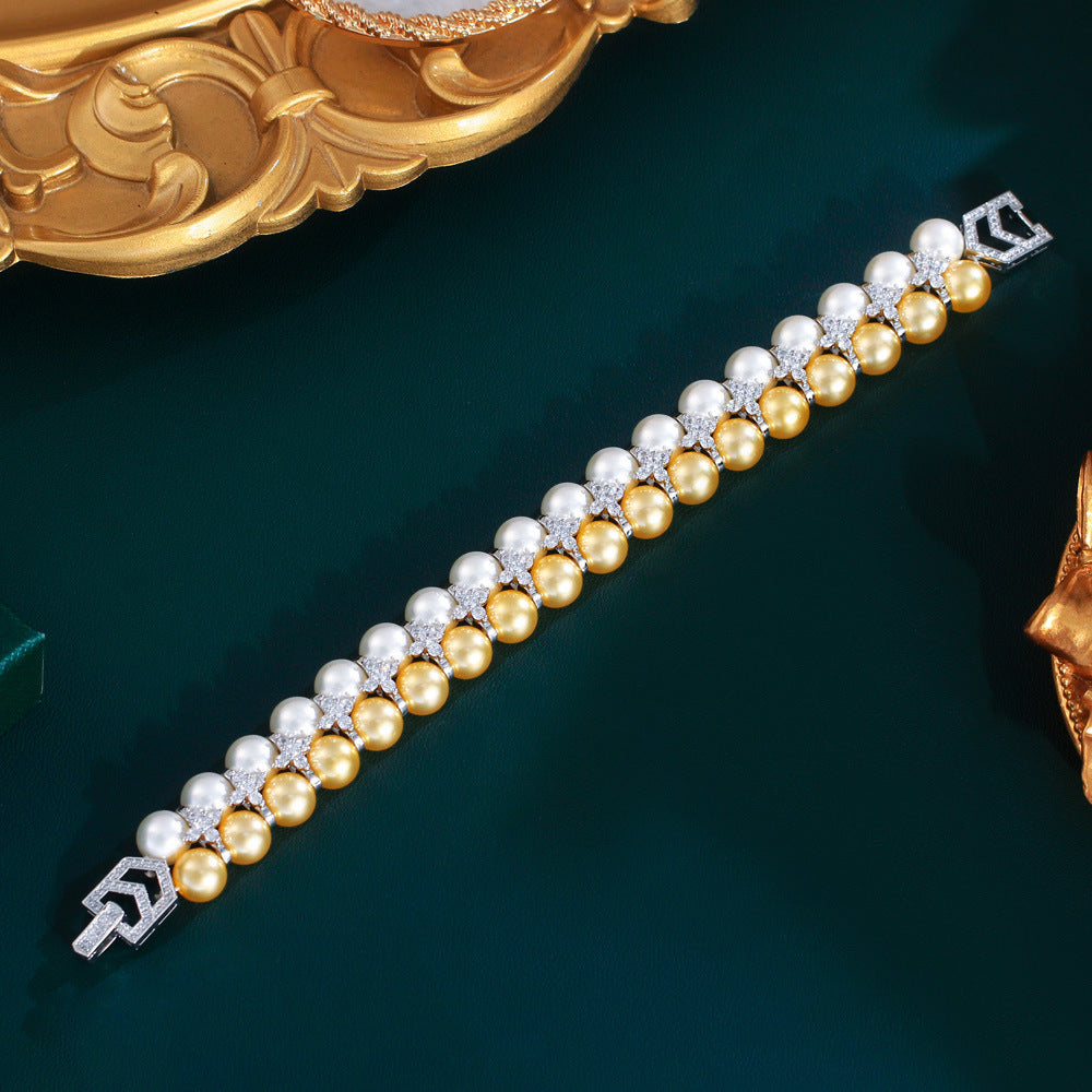 Micro Inlaid Zircon Banquet Evening Dress Shell Pearls Hand Jewelry Brand: aeac