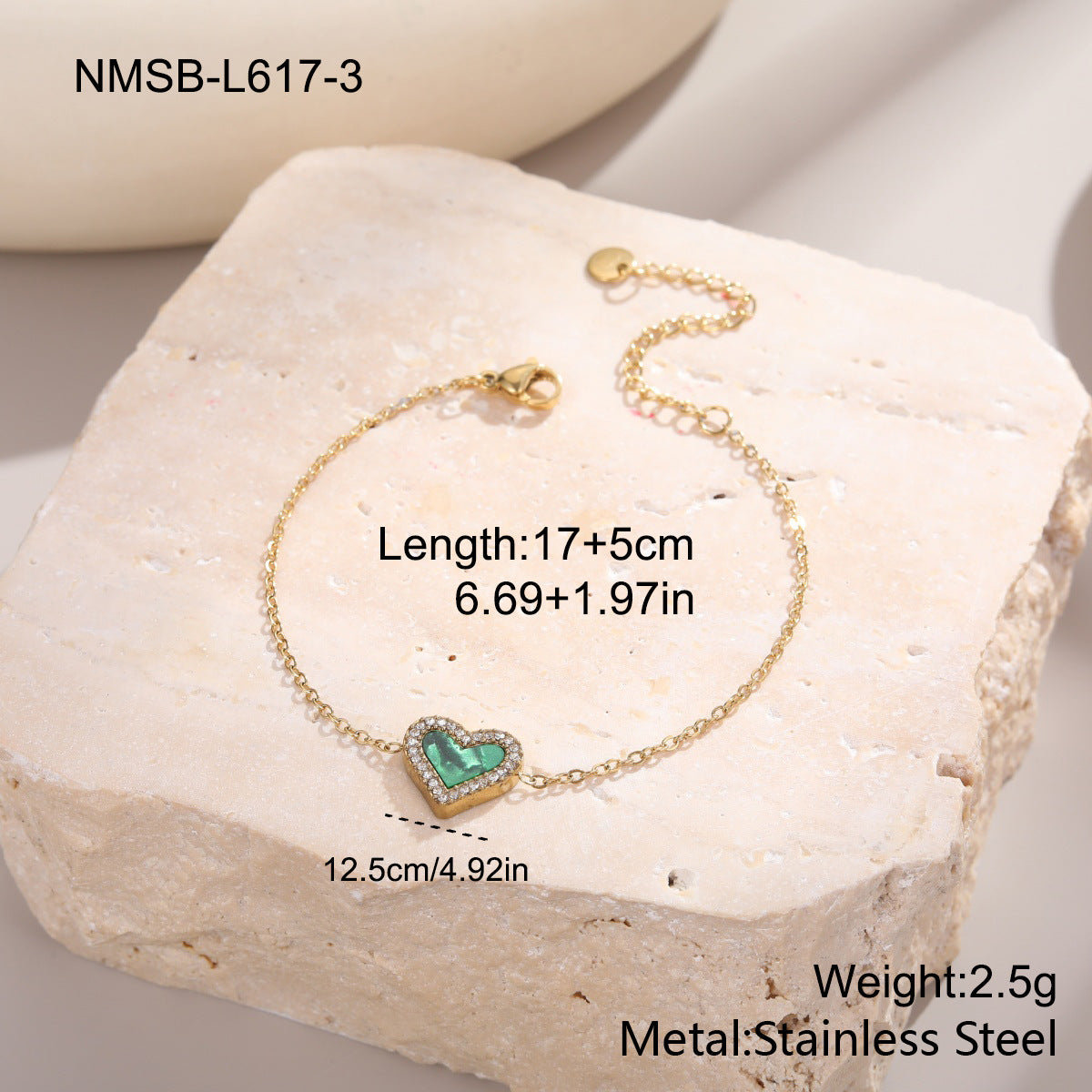 Stainless Steel Retro Micro-Set Diamond Heart Bracelet Brand: aeac